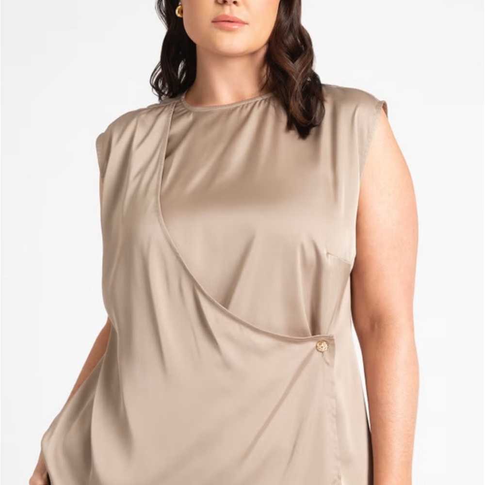 Eloquii Beige/Brown Asymmetrical Blouse